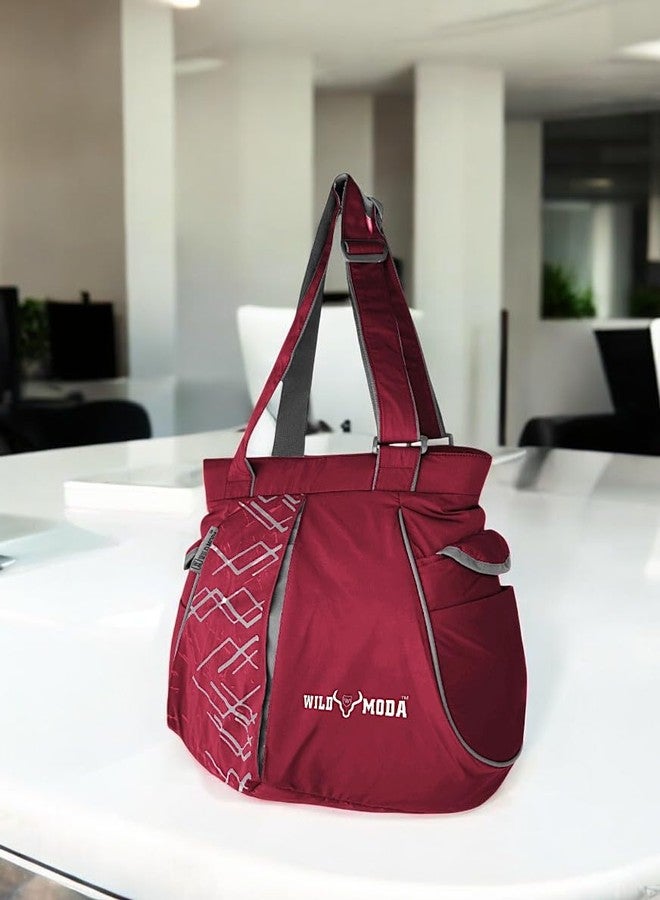 WILD MODA Women's Large Shoulder Tote Bag with Dual Pockets - Ideal Handbag for Work, College & Office Use With Adjustable Strap (Maroon) - Image 3